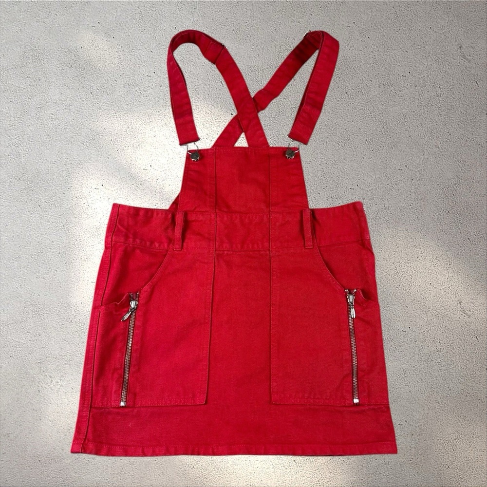 Ksubi Red Denim Pinafore Overalls Jumper Mini Dress Women's Sz 4